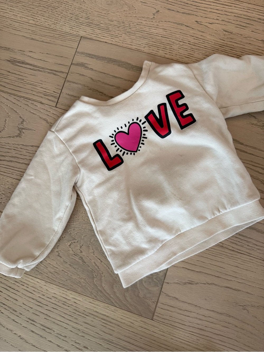 H&M Cream Sweatshirt with Pink Heart LOVE Graphic